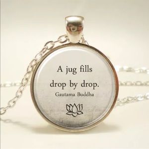 Buddha Quote Glass and Tibetan Silver Necklace
